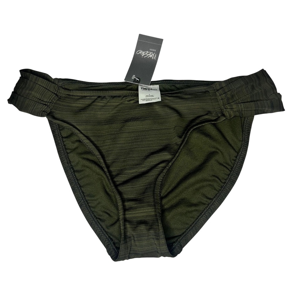 Mossimo Hipster Bikini Bottom Ruched Textured Swimwear Size Large Green NWT